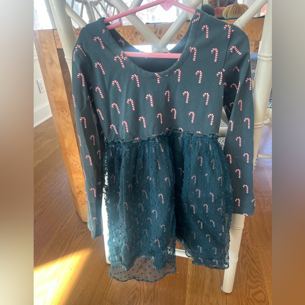 Girl’s Hanna Andersson Dark Green Candy Cane Dress